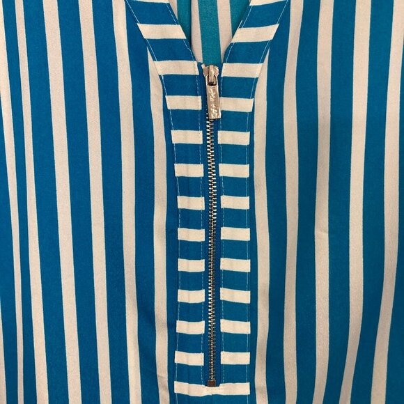 Calvin Klein Blue White Striped Quarter Zip V Neck Popover Blouse 1X Office - Picture 3 of 10
